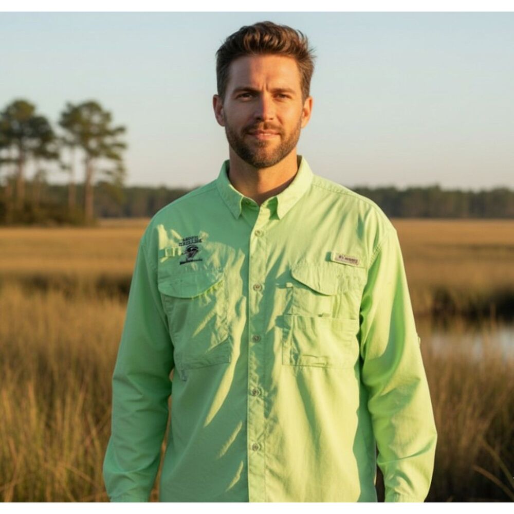 Columbia PFG Shirt Light Green Long Sleeve Vented Button Up Size 2XT